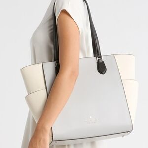 kate spade Grey and Cream Leather Tote with Black Straps
